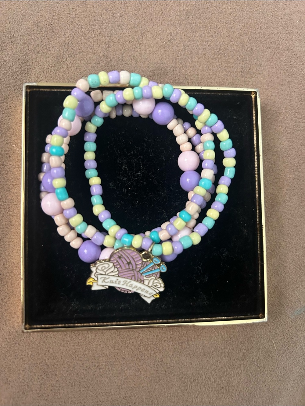 Set of 4 Beaded Knit Happens Charm Bracelets - Pastel Multicolor